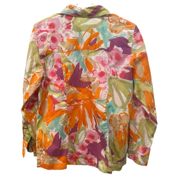 Sigrid Olsen Multicolor Floral Blouse Elegant Colorful Mature Pearl Detail Sz SP - Picture 2 of 10